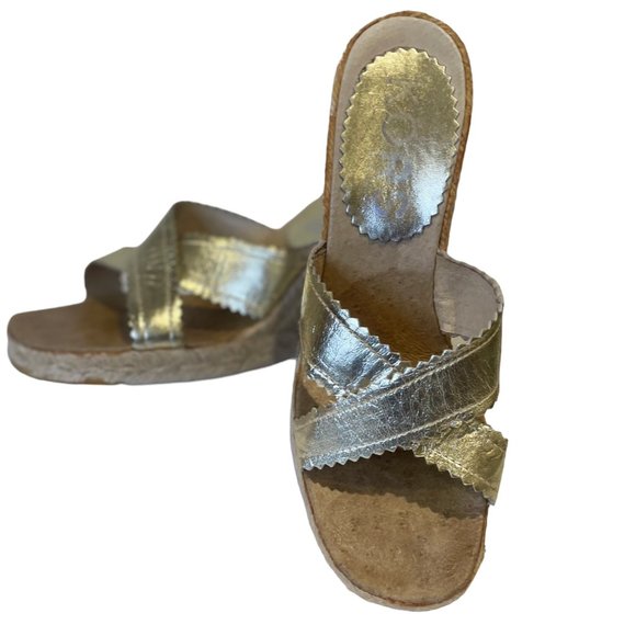 KORS Michael Kors Gold Cross Strap Espadrille Wedges, Size 6 - Picture 8 of 9